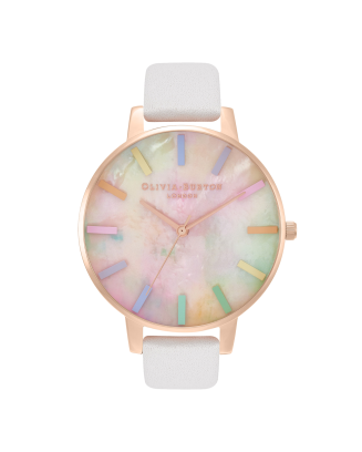 Relógio Rainbow Aço Dourado Rosa Pele Branca