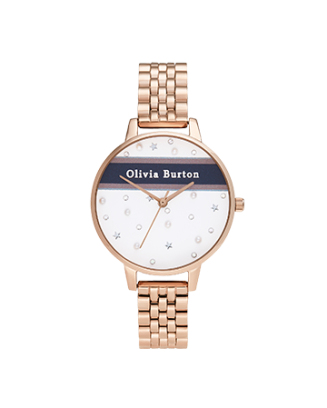 Relógio Varsity Aço Dourado Rosa e Cristais