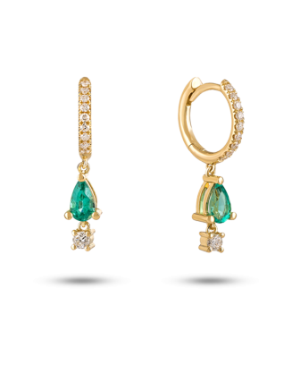 Brincos Fizz Hoop Ouro Amarelo, Esmeraldas E Diamantes