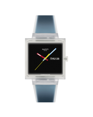 Rel&oacute;gio Swatch homem Preto e Azul Quadrado Data