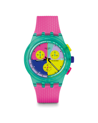 Relógio Swatch Mulher Cronógrafo Rosa e Azul Neon
