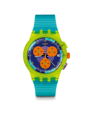 Relógio Swatch Mulher Cronógrafo Azul e Amarelo Neon