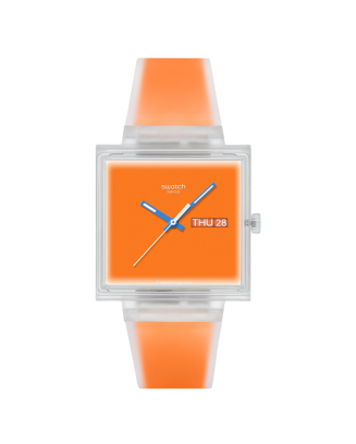 Rel&oacute;gio Swatch homem Laranja Quadrado  Data