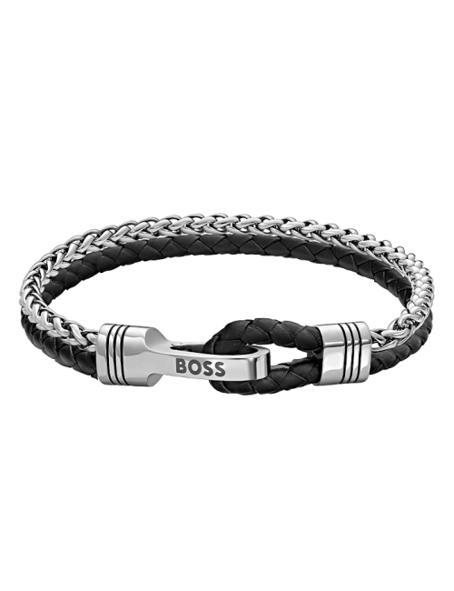 Pulseira Homem Aço e Pele Jaxon