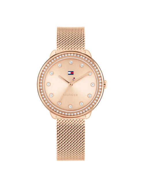 Relógio Mulher Aço IP Rosa com Cristais