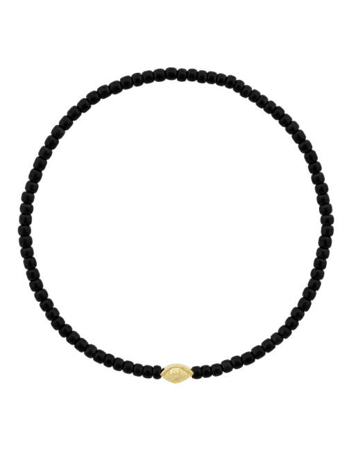 Pulseira Mini Symbol Eye Ouro Amarelo E Beads Pretas