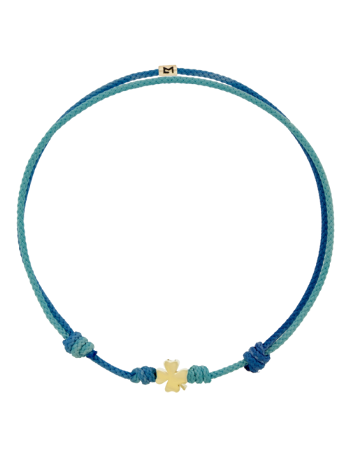 Pulseira Mini Symbol Clover Ouro Amarelo E Corda Azul