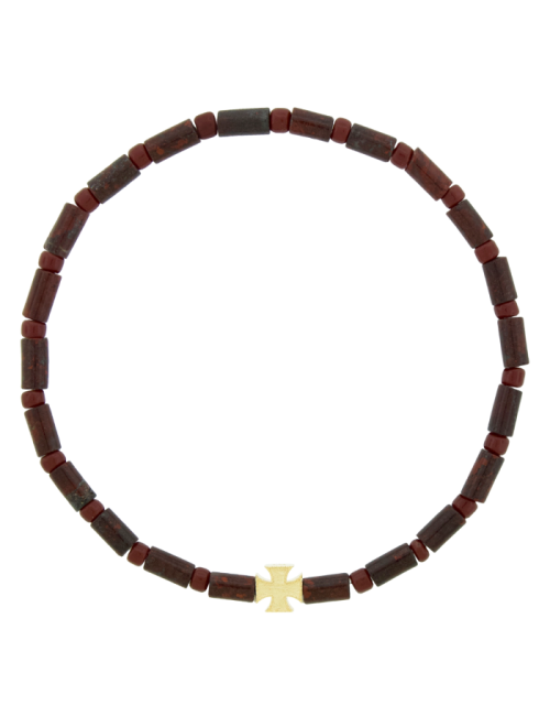 Pulseira Maltese Cross Ouro Amarelo E Jaspe Vermelho