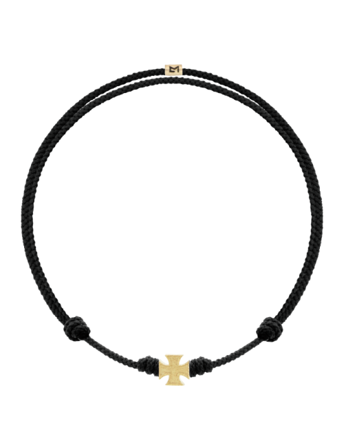 Pulseira Maltese Cross Ouro Amarelo E Corda Preta