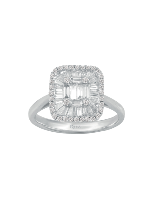 Anel Ouro Branco e Diamantes