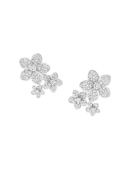 Brincos Wild Flower Triple Ouro Branco e Diamantes