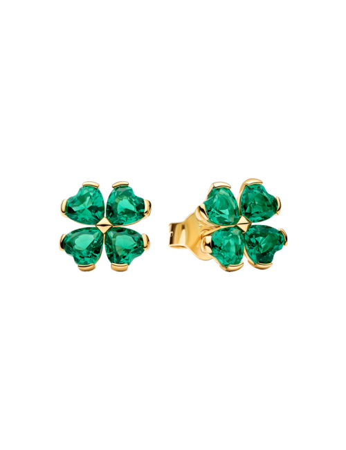 Brincos stud Trevo dourados e verde