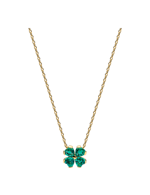 Colar Trevo dourado com cristal verde