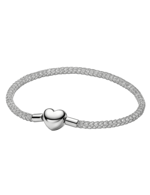 Pulseira de Malha Brilhante com Fecho Coração