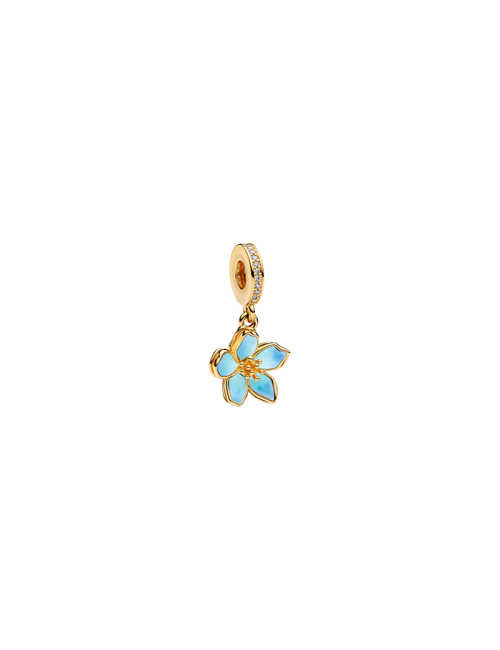 Conta Pendente Dourada Flor Azul