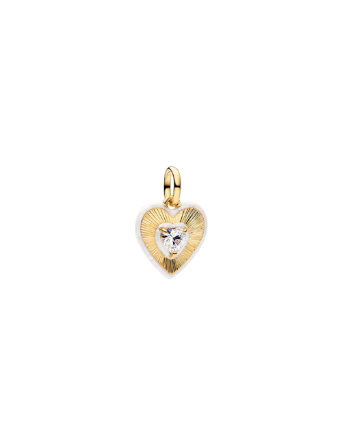 Conta Medalhão Dourado Coração Branco