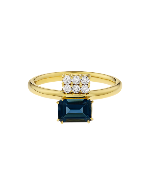 Anel Swallowtail Ouro Amarelo Topázio e Diamante