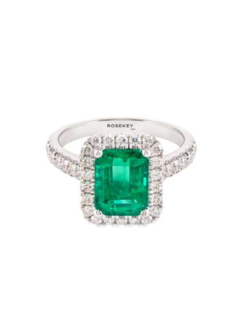Anel Ouro Branco, Diamantes e Esmeralda