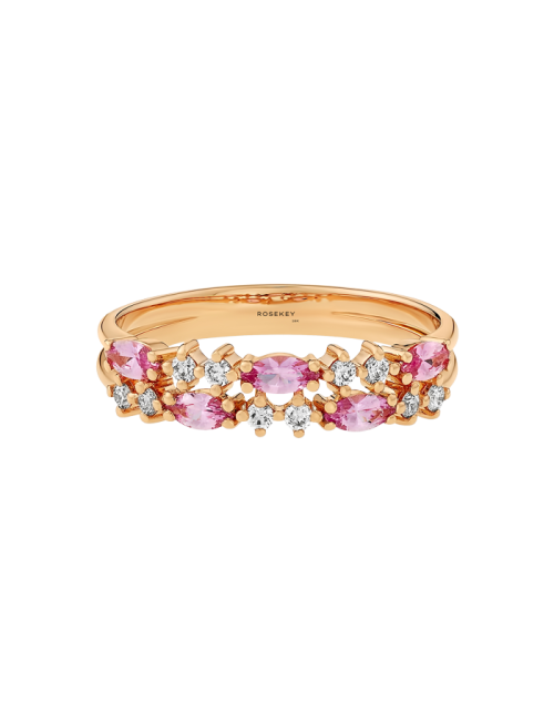 Anel Secret Bloom Ouro Rosa, Safiras e Diamantes