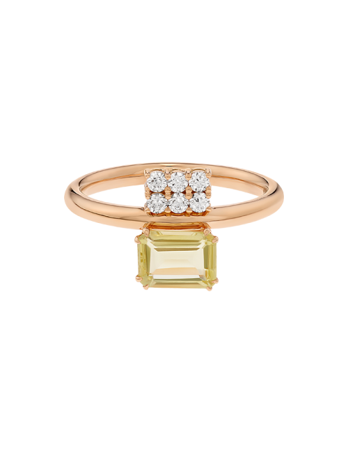 Anel Swallowtail Ouro Rosa Quartzo e Diamantes