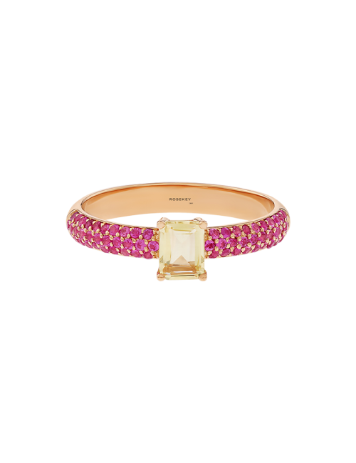 Anel Sweet Briar Ouro Rosa Quartzo e Safiras