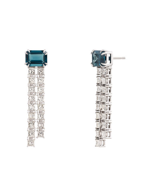 Brincos Moonbean Ouro Branco, Diamantes e Topázios