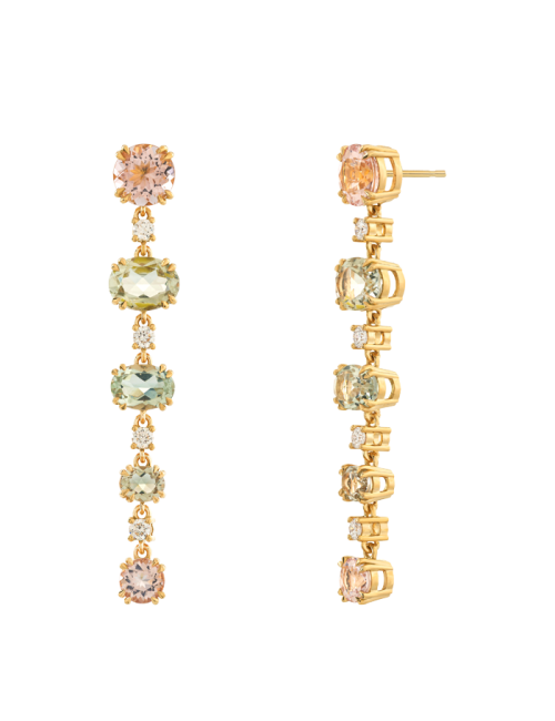 Brincos LilyoftheValley Diamantes, Morganite e Prasiolite