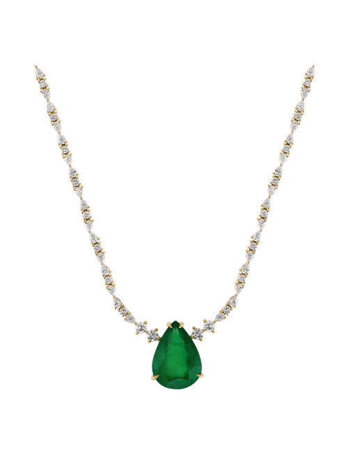Colar Willow Ouro Amarelo, Esmeralda E Diamantes
