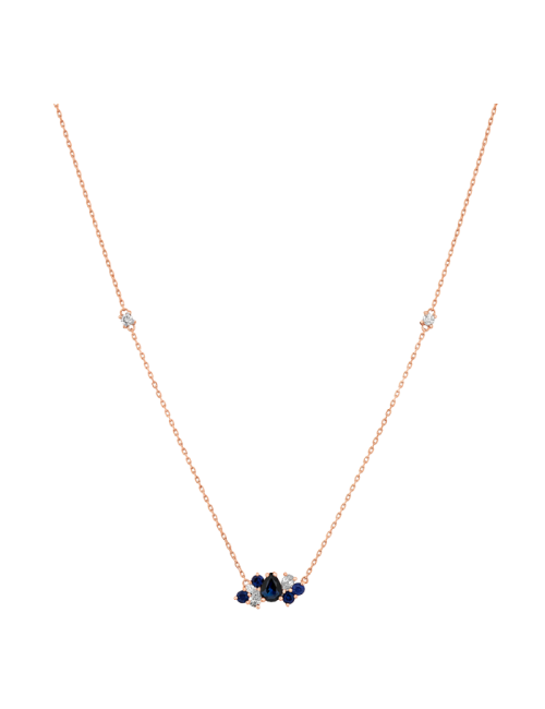 Colar Gooseberry Ouro Rosa, Safiras Azuis E Diamantes