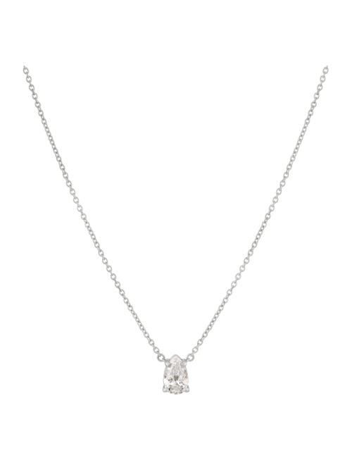 Colar Pendente Ouro Branco E Diamante Pera