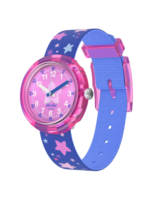 Relógio Flik Flak de criança rosa e azul estrelas