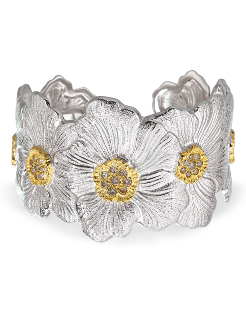 Pulseira Cuff Gardenia De Prata Com Diamantes