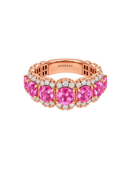 Anel Ouro Rosa, Diamantes E Safiras Rosa