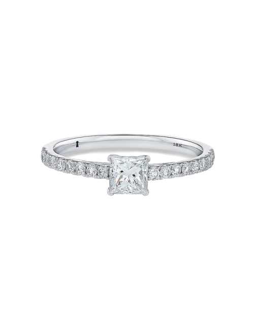 Anel Solitário Princess Ouro Branco 0.50ct