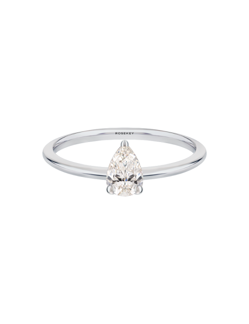 Anel Noivado Ouro Branco E Diamante Pera