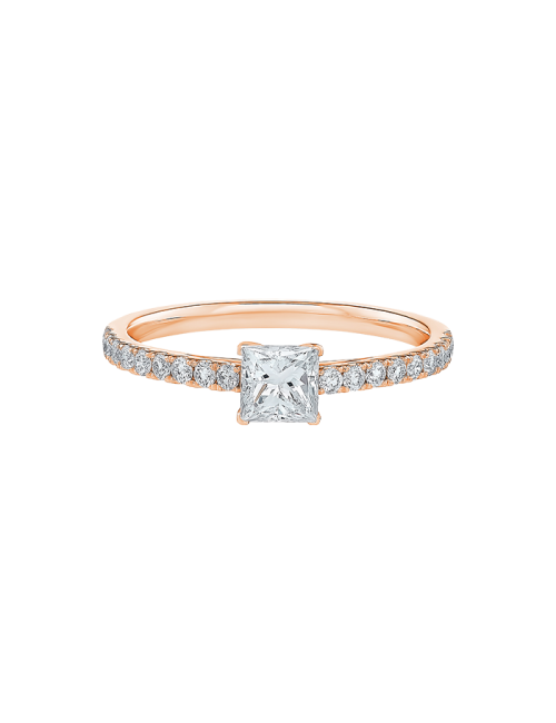 Anel Solitário Princess Ouro Rosa 0.42ct