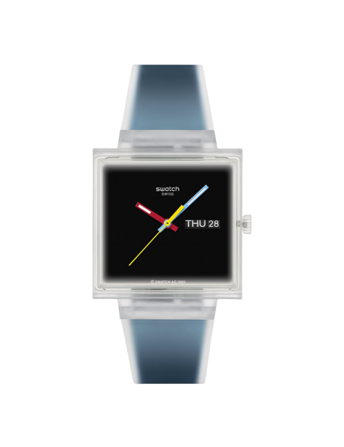 Relógio Swatch homem Preto e Azul Quadrado Data