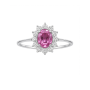 Anel Ouro Branco, Diamantes E Safira Rosa